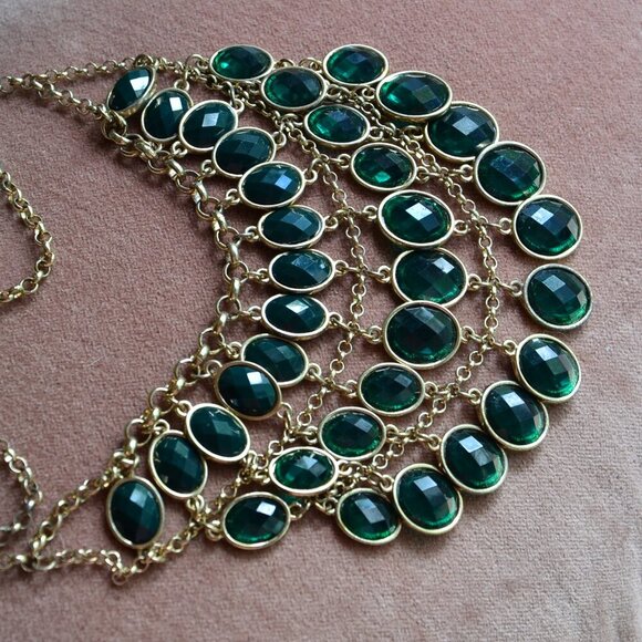 Classic Green Gemstone Bib Statement Necklace - Picture 5 of 8
